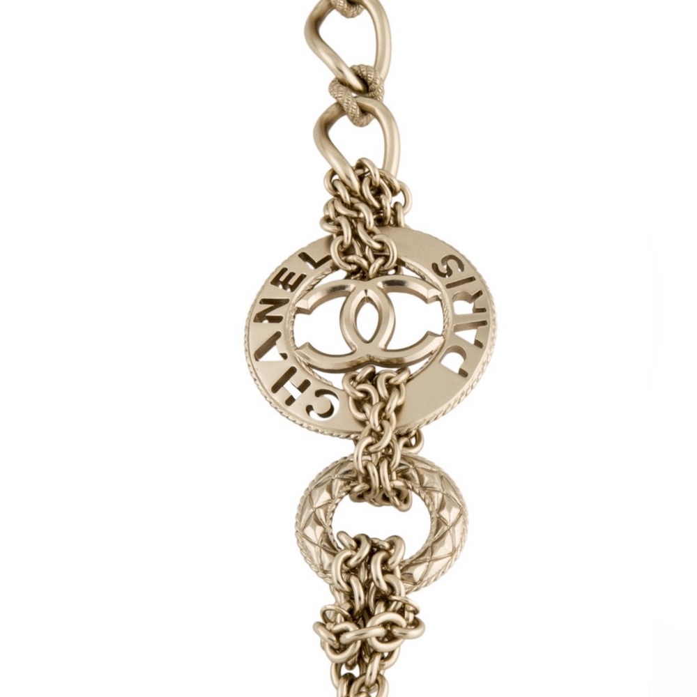 Faux Pearl and Leather Bow CC Station Necklace. $1,000 - Picture 2 of 4
